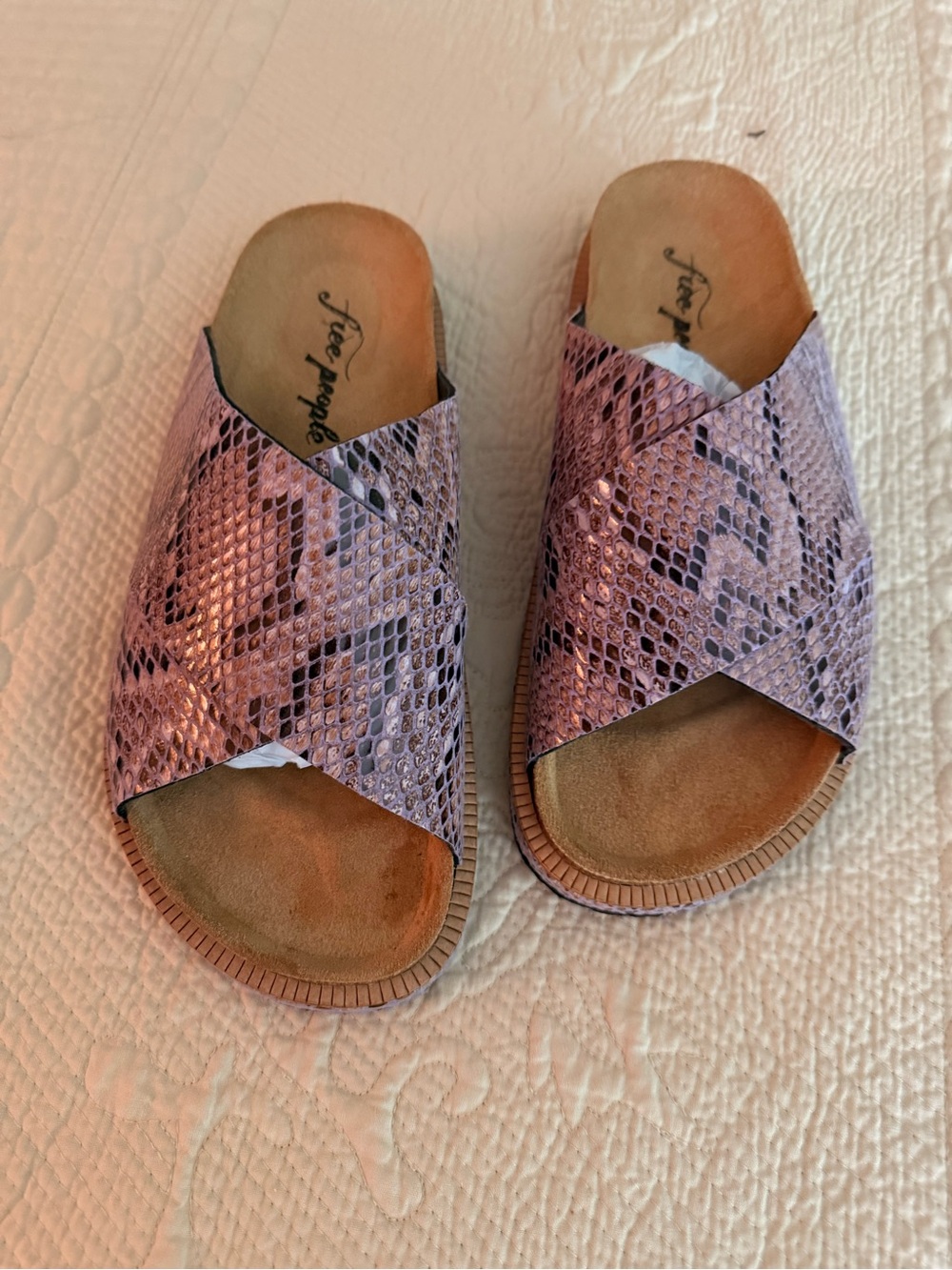 FREE PEOPLE Lavender Snake-Print Crossband Slide Sandals
